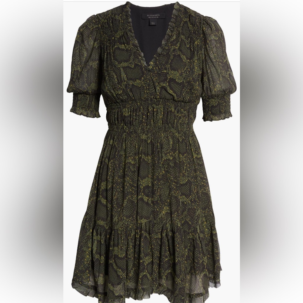 AllSaints
Via Tamora Snakeskin Print
Puff Sleeve Minidress